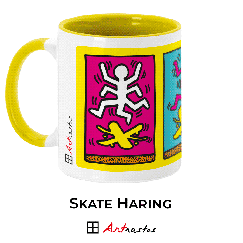 Taza con motivo de Skate y una versión de una imagen de Keith Haring